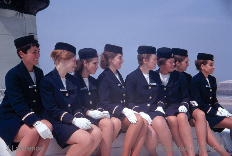 The SRN4 with Seaspeed in Calais - Stewardesses posing on the roof (submitted by Pat Lawrence).